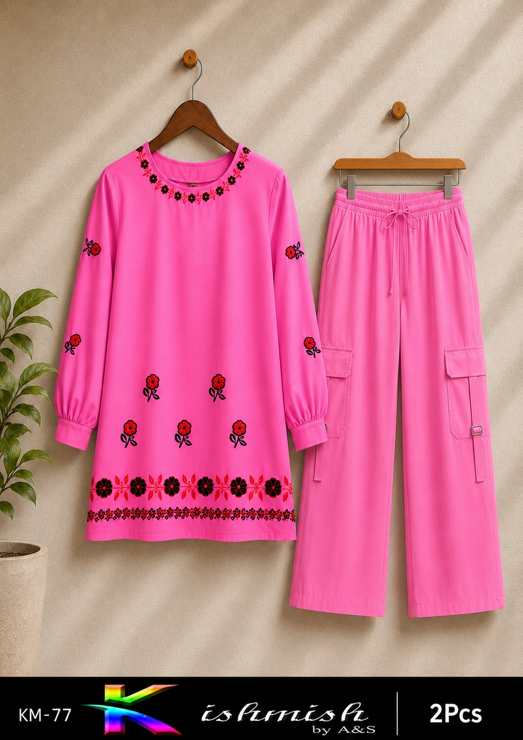 Kishmish Embroidered 2PC Suit with 4-Pocket Cargo Pant – Soft Cotton