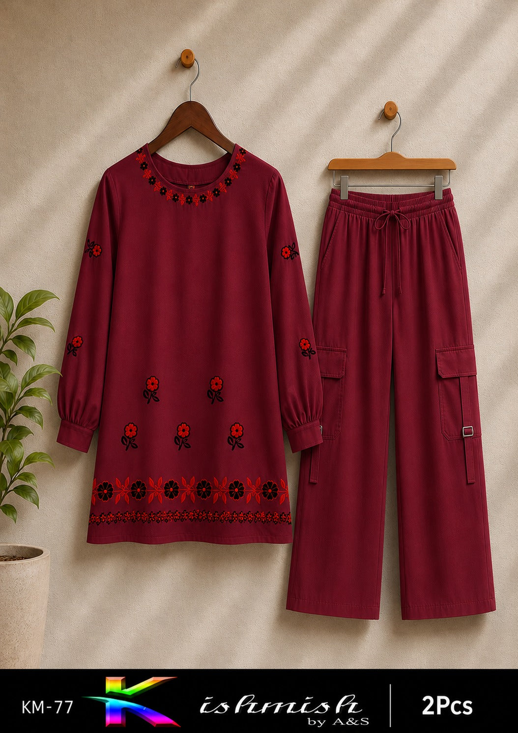 Kishmish Embroidered 2PC Suit with 4-Pocket Cargo Pant – Soft Cotton