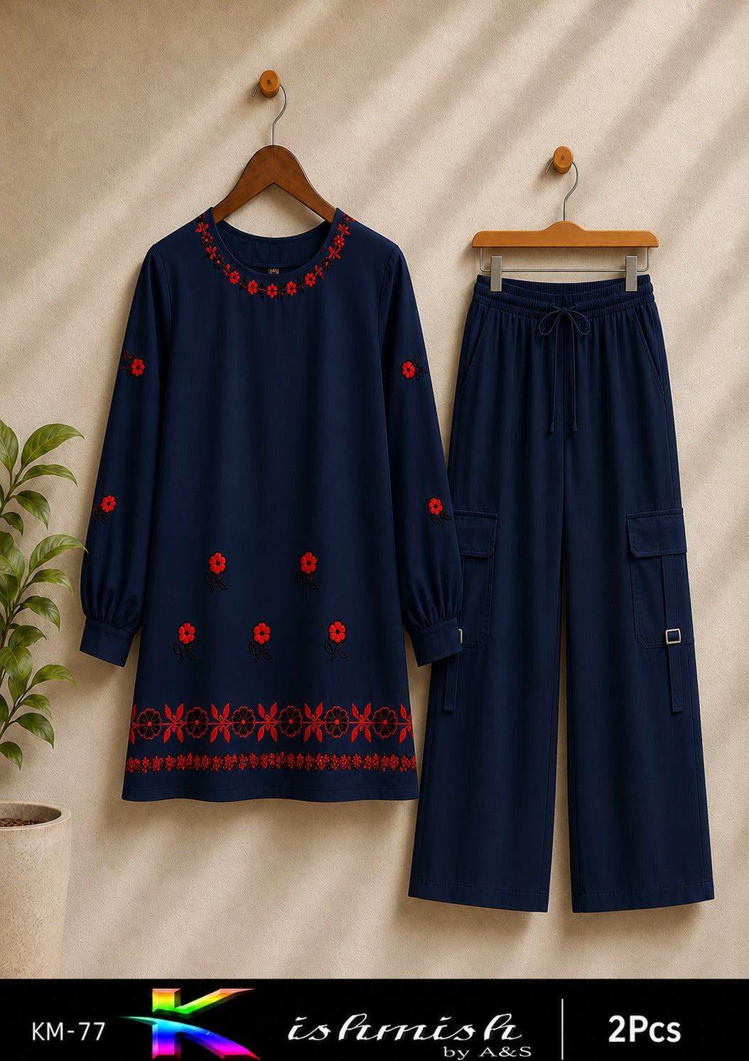 Kishmish Embroidered 2PC Suit with 4-Pocket Cargo Pant – Soft Cotton