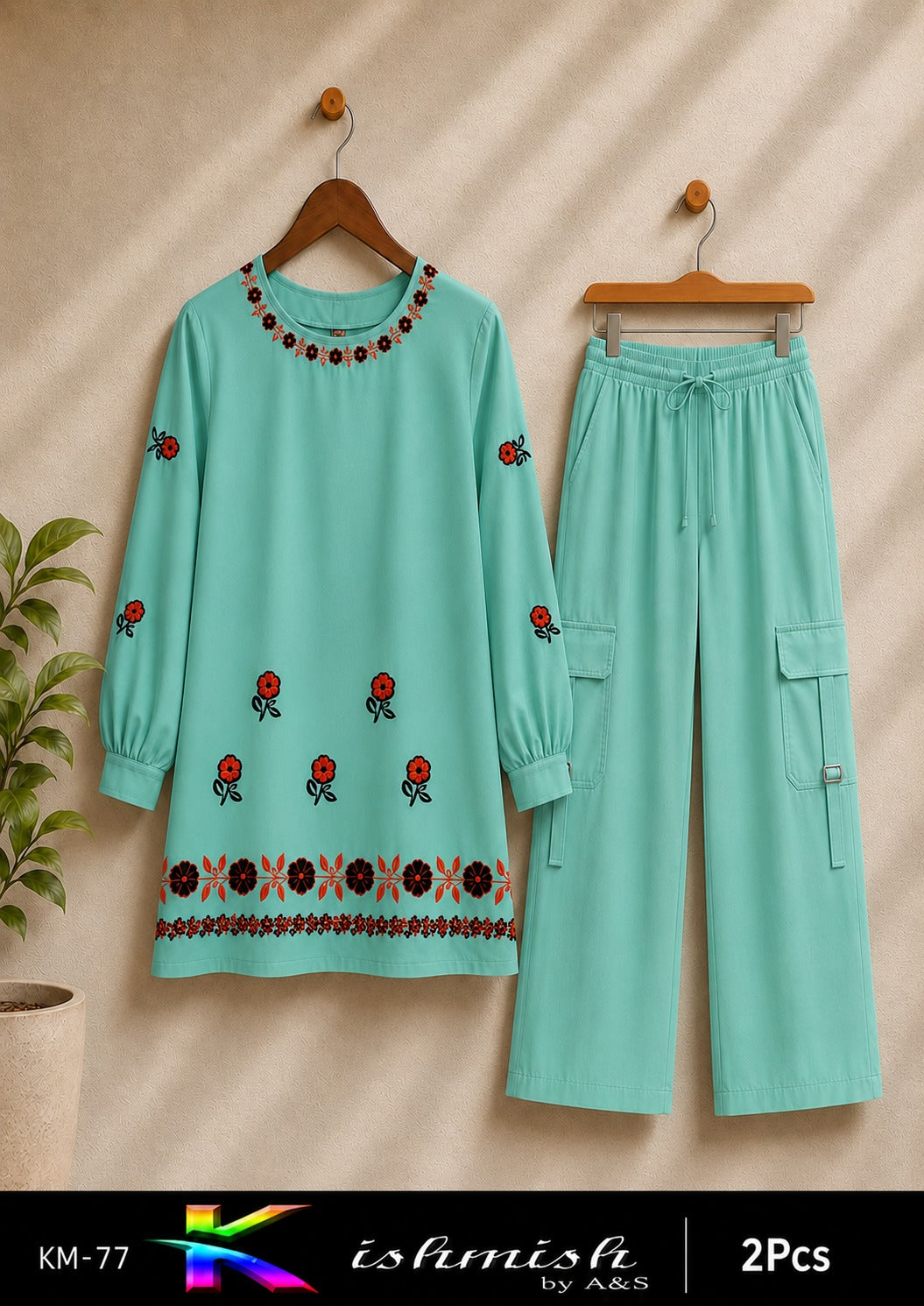 Kishmish Embroidered 2PC Suit with 4-Pocket Cargo Pant – Soft Cotton