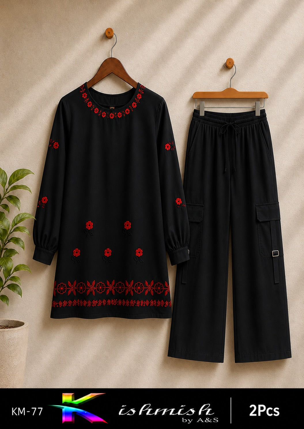 Kishmish Embroidered 2PC Suit with 4-Pocket Cargo Pant – Soft Cotton