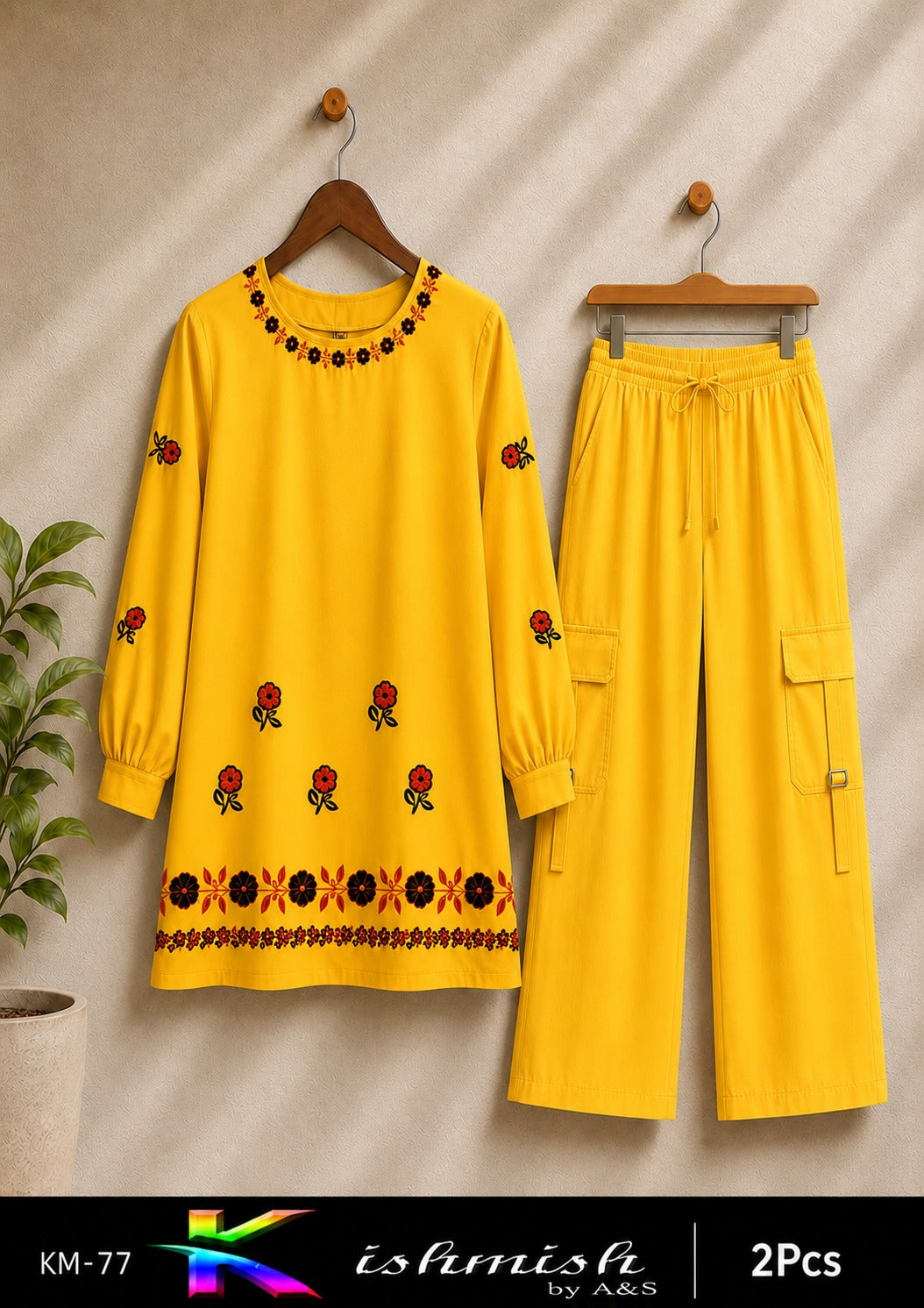 Kishmish Embroidered 2PC Suit with 4-Pocket Cargo Pant – Soft Cotton